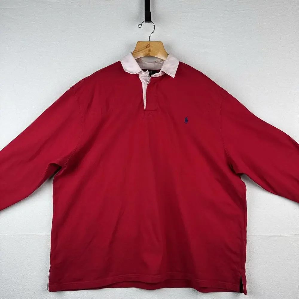 Polo Ralph Lauren Rugby Shirt Red Quilted Shoulders Elbow‎ Patches 3XB *Read